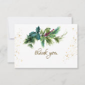 Carte De Remerciements Noël À feuillage persistant Rouge Gold Mariage d'h (Devant)