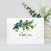 Carte De Remerciements Noël À feuillage persistant Rouge Gold Mariage d'h (Debout devant)