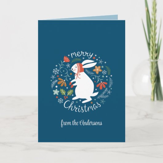 Carte De Remerciements Noël d'art populaire bleu (Devant)