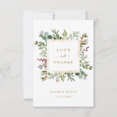 Carte De Remerciements Noël de verdure botanique or mariage (Devant)