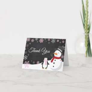 Carte De Remerciements Noël d'hiver Pink Snowflboard Chalkboard