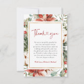 Carte De Remerciements Noël hiver Rouge Vert or Mariage (Devant)