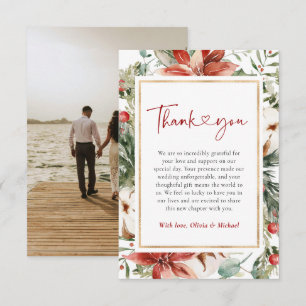 Carte De Remerciements Noël hiver Rouge Vert or Mariage
