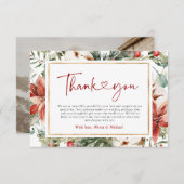 Carte De Remerciements Noël hiver Rouge Vert or Mariage (Devant / Derrière)