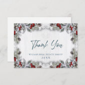 Carte De Remerciements Noël Holly Berry Rustic (Devant / Derrière)