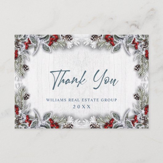 Carte De Remerciements Noël Holly Berry Rustic (Devant)