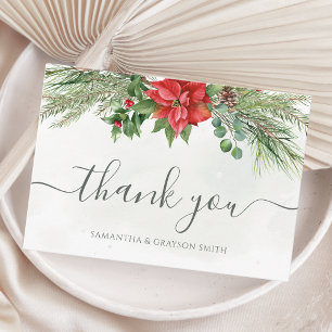Carte De Remerciements Noël Poinsettia Mariage de verdure d'hiver