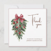 Carte De Remerciements Noël Rouge et vert Mariage de fête d'hiver (Devant)