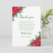 Carte De Remerciements Noël Rouge Poinsettia Fleurs Mariage (Debout devant)