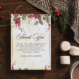 Carte De Remerciements Noël Rouge Poinsettia Floral fête d'anniversaire