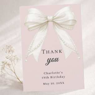Carte De Remerciements Nœud d'anniversaire poussiéreux rose blush ivoire