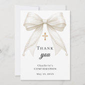 Carte De Remerciements Noeud de confirmation blanc perles d'ivore (Devant)