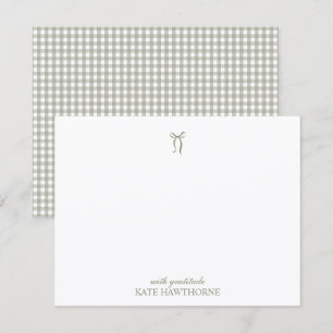 Carte De Remerciements Nœud gingham vert sauge élégant personnalisé