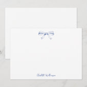 Carte De Remerciements Noeud Papillon Coquette Écriture Manuscrite Bleu L (Devant / Derrière)