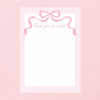 Carte De Remerciements Nœud rose, ruban rose et blanc
