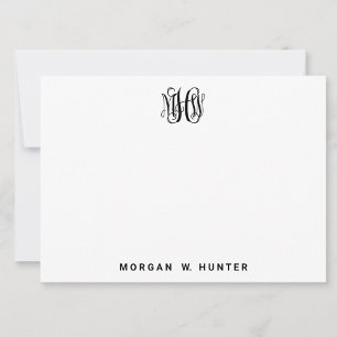 Carte De Remerciements Noir 3 Initiale Vigne Script Monogramme DIY BG