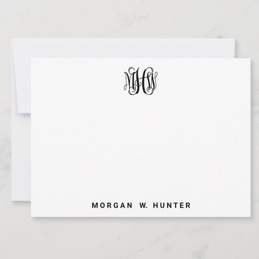 Carte De Remerciements Noir 3 Initiale Vigne Script Monogramme DIY BG