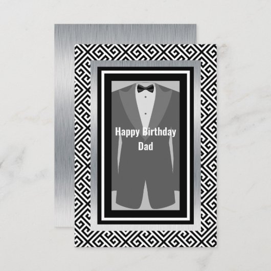 Carte De Remerciements Noir, argent tuxedo anniversaire papa tuxedo (Devant / Derrière)