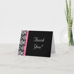 Carte De Remerciements Noir avec damas rose passion