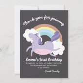 Carte De Remerciements Noir avec Rainbow Unicorn | Anniversaire (Devant)