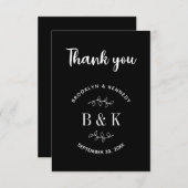 Carte De Remerciements Noir Blanc Floral Botanogramme Nom du couple (Devant / Derrière)