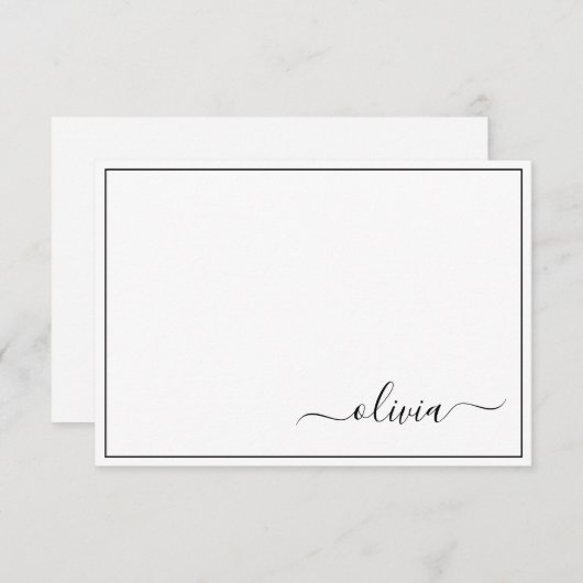 Carte De Remerciements Noir Blanc moderne Script Girl Monogramme Nom (Devant / Derrière)