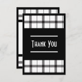 Carte De Remerciements Noir, Blanc, Plaid, Classique, Chic, Moderne, Élég (Devant / Derrière)