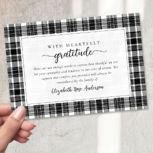 Carte De Remerciements Noir blanc Plaid Sympathy Funérailles