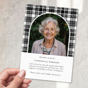 Carte De Remerciements Noir blanc Plaid Sympathy Photo Funérailles
