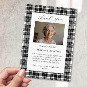 Carte De Remerciements Noir blanc Plaid Sympathy Photo Funérailles