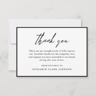Carte De Remerciements Noir & Blanc Simple Condolence Sympathy Funeral