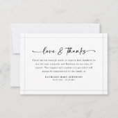 Carte De Remerciements Noir Blanc Simple Script Funérailles (Devant)