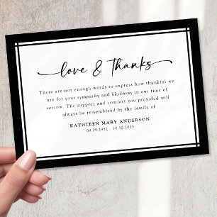 Carte De Remerciements Noir Blanc Simple Script Funérailles