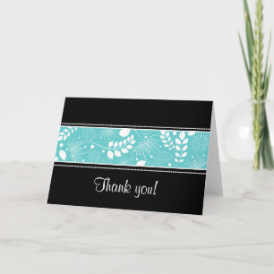 Carte de remerciements noir blanc turquoise