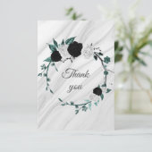 Carte De Remerciements noir blanc turquoise bleu marbre botanique (Debout devant)