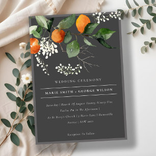 Carte De Remerciements Noir Chic Orange Blossom Botanique Mariage Inviter