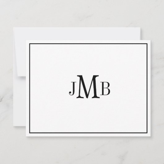 Carte De Remerciements Noir et blanc classique Monogramme plat (Devant)