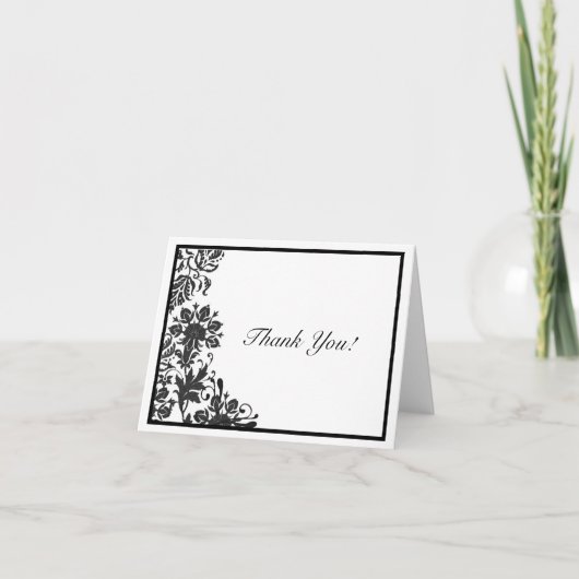 Carte De Remerciements Noir et blanc floral damassé sur mesure (Devant)