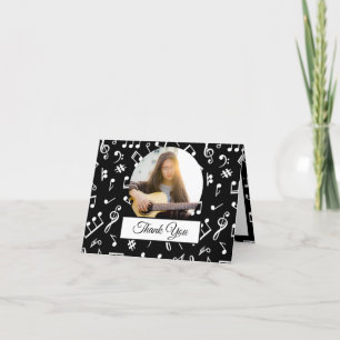 Carte De Remerciements Noir et blanc Note Musicien Motif Photo