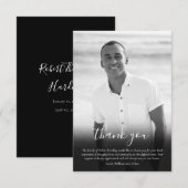 Carte De Remerciements Noir et Blanc Photo Funérailles Élégant Script (Devant / Derrière)