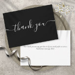 Carte De Remerciements Noir Et Blanc Simple Design Élégant Script<br><div class="desc">Carte de remerciements de script noir simple et élégant. Vous pouvez personnaliser avec votre propre message de remerciement au verso ou si vous préférez ajouter votre propre message manuscrit simplement supprimer le texte. Une façon parfaite de dire merci ! Conçu par Thisisnotme©</div>