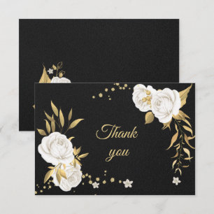 carte de remerciements noir floral or blanc