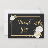 carte de remerciements noir floral or blanc (Devant)