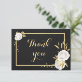 carte de remerciements noir floral or blanc (Debout devant)