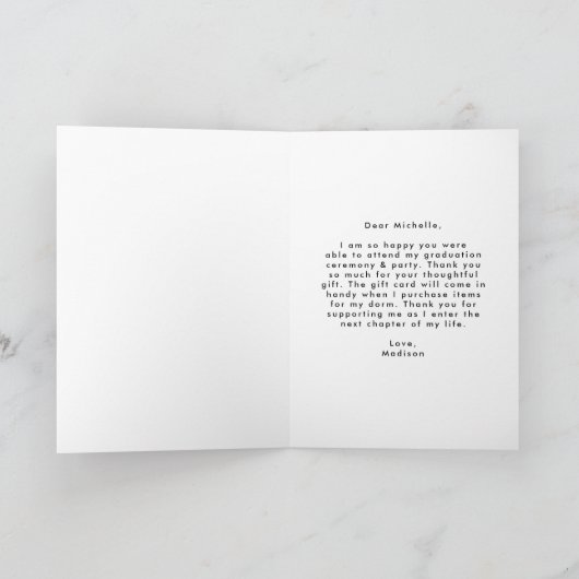 Carte De Remerciements Noir | Graduation de la photo de script préppy (Intérieur)