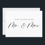 Carte De Remerciements Noir M. et Mme Calligraphy Mariage des jeunes mari<br><div class="desc">Merci du nouveau M. et Mme ! Envoyez un merci à votre famille et à vos amis pour avoir fait partie de votre mariage avec ce carte de remerciements plat personnalisable. Il comprend la calligraphie moderne noire et la typographie classique. Personnalisez ce carte de remerciements de mariage de script en...</div>