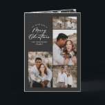 Carte De Remerciements Noir minimal moderne multi photo Noël élégant<br><div class="desc">Design minimaliste élégant script photo collage de vacances carte de Noël. L'eucalyptus peint à la main,  le feuillage minimal et la couronne de rotin rustique moderne donnent à cette carte de vacances une atmosphère luxueuse. Dans les verts,  les bruns,  les noirs et les gris.</div>