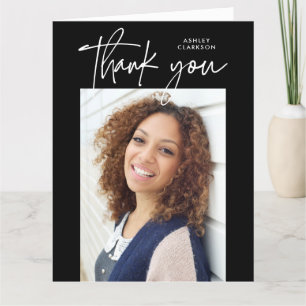 Carte De Remerciements Noir Moderne Calligraphie Photo Graduation Plier