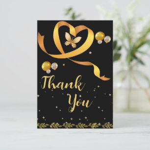 Carte De Remerciements Noir & Or Simple 10e Anniversaire de Mariage
