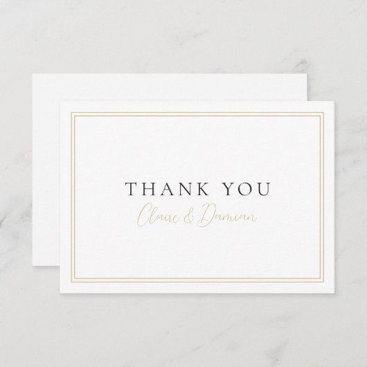 Carte De Remerciements Noir Or Simple Élégance Script romantique (Devant / Derrière)